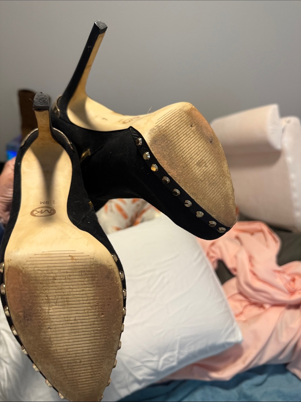 Michael Kors Black Suede Over-the-Knee Stiletto Boots with Gold Stud Trim - Picture 2 of 3